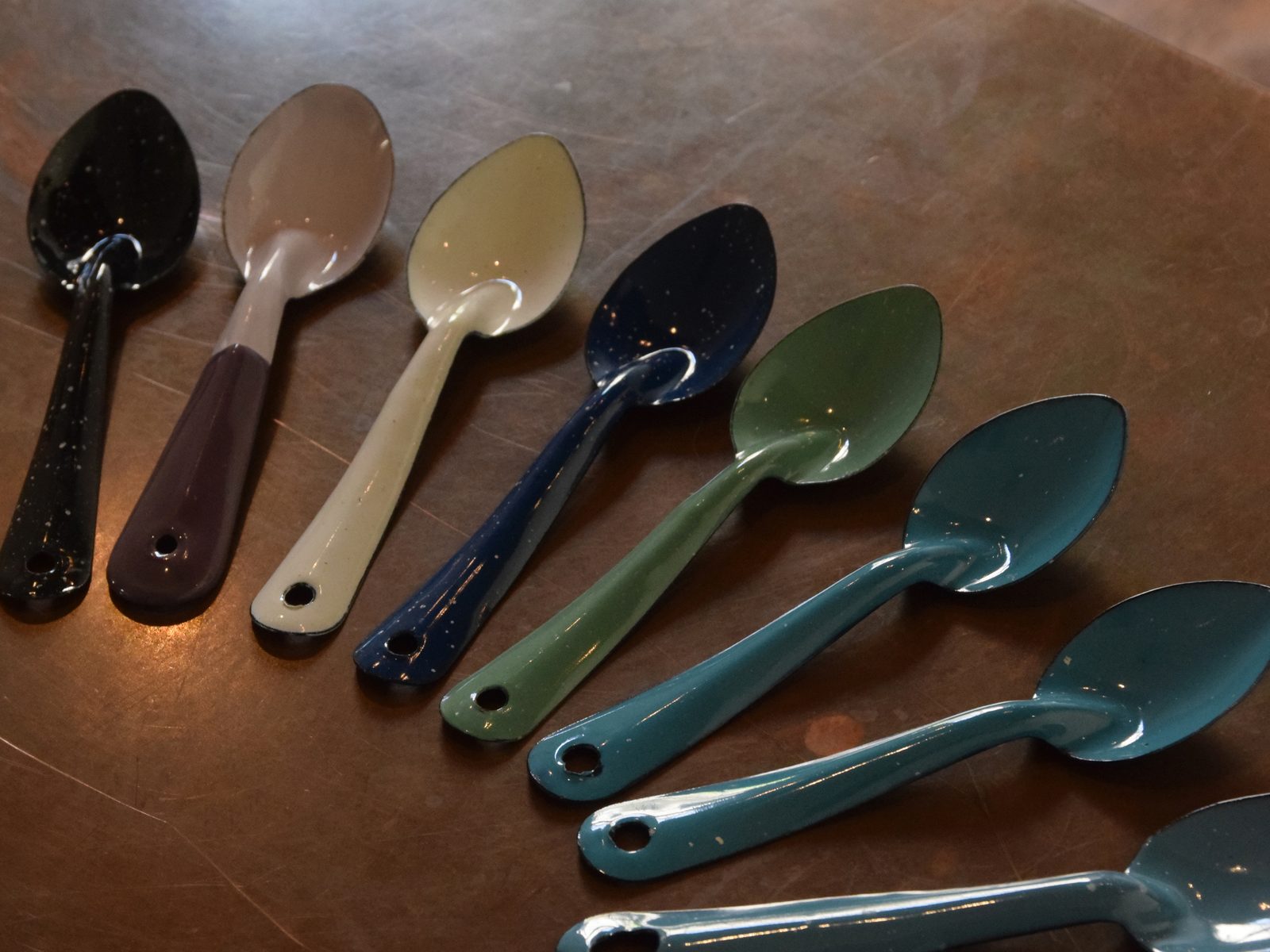 Peltre, traditional Mexican enamelware spoons, shown before lacquering