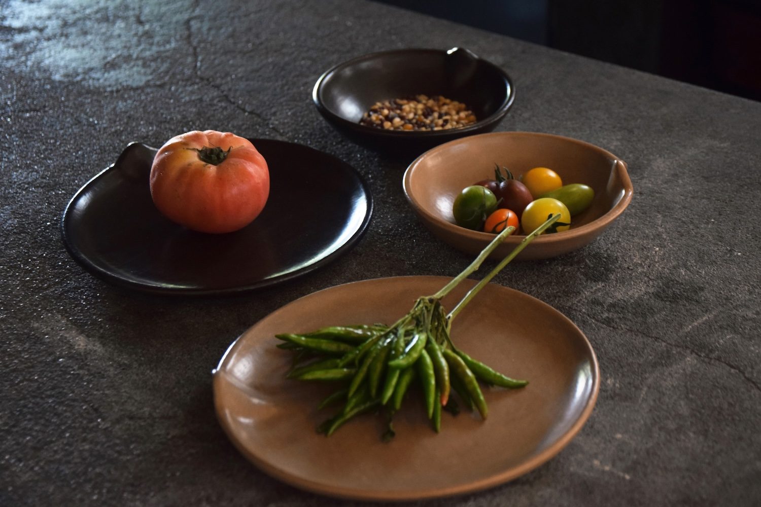 Tableware designed by Shinichiro Ogata and made in Oaxaca, Mexico, in collaboration with Cooperativa 1050°.